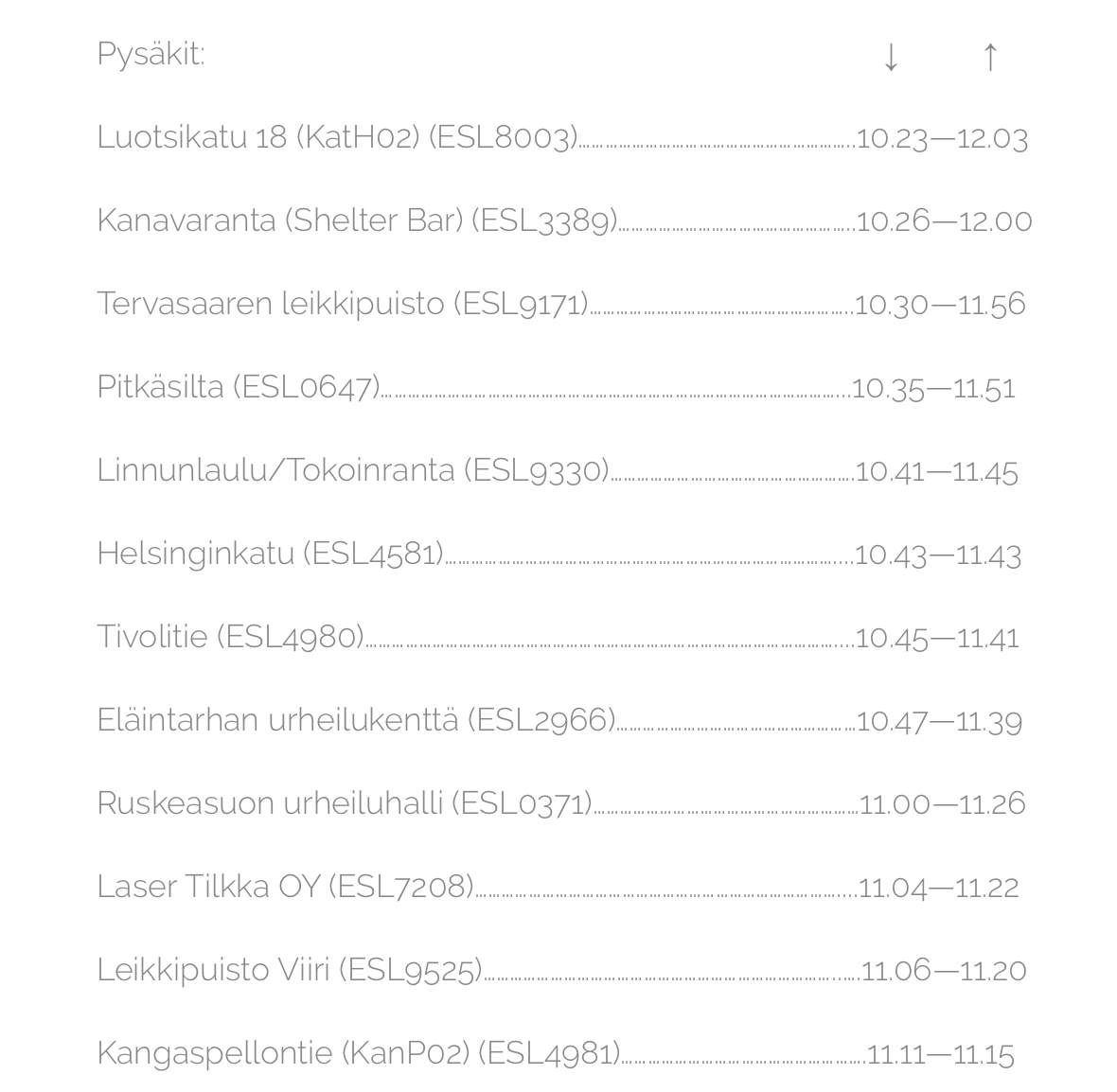 Linja 652: pysäkit ja aikataulu